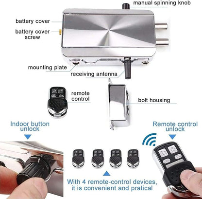 Remote Control Electronic Intelligent Door Lock, Smart Wireless Anti-Theft Home Security Keyless Deadbolt Access Control System with 4 Remote Control