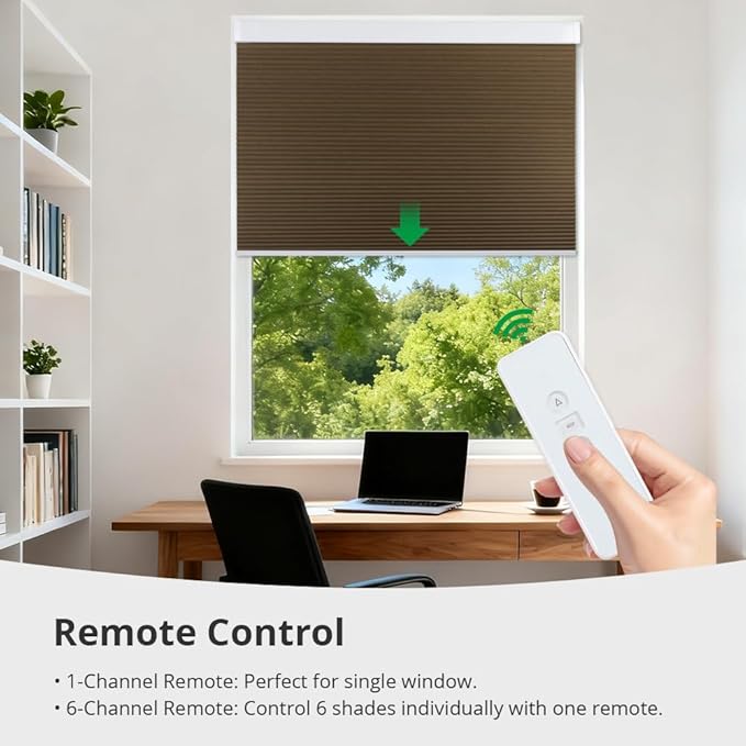 Motorized Cellular Shades with Remote Blackout Honeycomb Smart Blinds Options for Indoor Windows, Remote/Alexa/Matter Compatible, Easy DIY Installation (Brown)