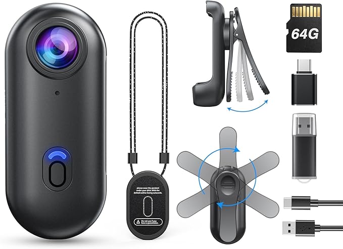 BOBLOV W4 4K Mini Body Camera, Wearable 64GB Camera with 360°Rotatable Clip & Magnetic Clip, 120 Minutes for recording, Easy to Use and Take for Lecture, Traveling, Pet Walking and Outdoors Activities