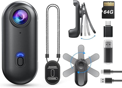 BOBLOV W4 4K Mini Body Camera, Wearable 64GB Camera with 360°Rotatable Clip & Magnetic Clip, 120 Minutes for recording, Easy to Use and Take for Lecture, Traveling, Pet Walking and Outdoors Activities