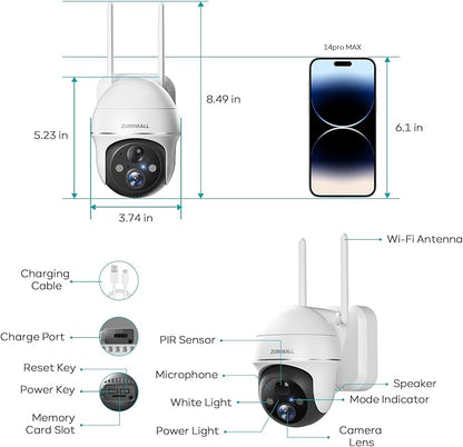 ZUMIMALL 2K Solar Security Cameras Wireless Outdoor 4-Pack, Solar Powered Cameras for Home Security with 360° View, Color Night Vision, 2-Way Talk, AI Motion Alert, Siren, CloudEdge App Supported
