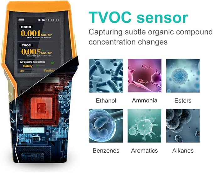 Smart 126s Air Quality Monitor Indoor TVOC Tester PM2.5 Dust Meter Formaldehyde HCHO Detector PM1.0 PM10 VOCs Particle Test Pollution Home AQI Indicator Data Record