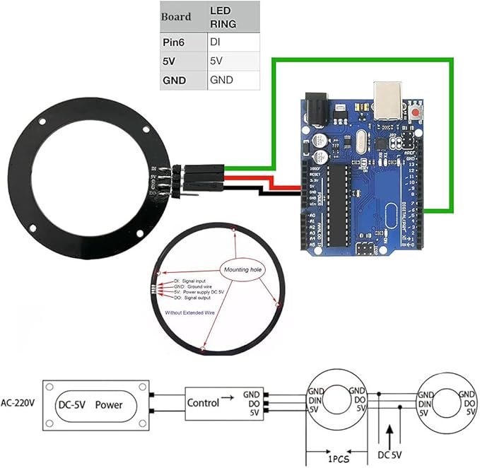8 Bits WS2812 Addressable LED Ring with SM2.54-3P Wire, DC5V WS2812B 5050 RGB LED with Built-in Drivers Pixels Individual Controlling for Arduino Pi ESP8266 ESP32 Nodemcu (8 bits)