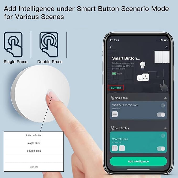 Smart Knob Scene Switch for Automation Compatible with Zigbee Gateways - Wireless Control Module - Battery Powered Controller for Appliances and Lighting Systems