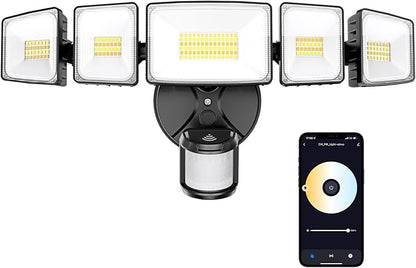 Onforu 5 Heads 120W 12000LM Smart LED Security Lights Motion Sensor Outdoor, APP Control 340° Illumination WiFi Alexa Flood Light 2700K-6500K Exterior Motion Detector, IP65 Wall Light for Yard, Black