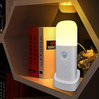 CREWEEL Motion Sensor Night Light, Dimmable Night Lights with 5 Brightness Levels, 2000mAh Rechargeable Battery Operated Light, Portable Motion Sensor Light for Kids Room, Bedroom, Hallway