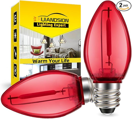 Ruiandsion E12 LED Bulb 110V Red E12 Screw-in for Chandelier Holiday Light String Wall Night Display Light Pack of 2