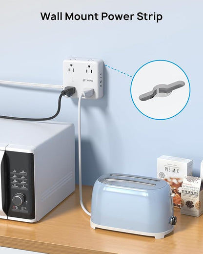 TROND 5ft Flat Extension Cord with 2 USB C, Ultra Thin Flat Plug Power Strip, 8 Widely Outlets and 4 USB Ports, 1700J Surge Protector, Extension Cord for Office, Travel, Home, White