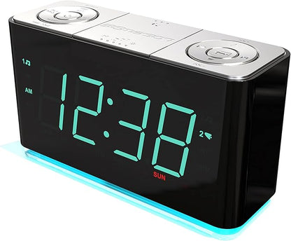 Emerson Smartset Alarm Clock Radio with Bluetooth Speaker with USB Port for iPhone/iPad/iPod/Android and Tablets, 1.4" Cyan LED Display and Night Light, ER100301