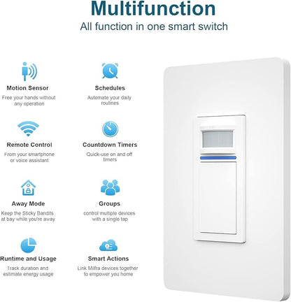 Nexete Smart Wi-Fi Motion Sensor Light Switch,Motion Detector PIR Infrared Motion for Alarm System & Smart Home Automation, Compatible with Alexa & Google Assistant (Sensor Switch 1-Pack)