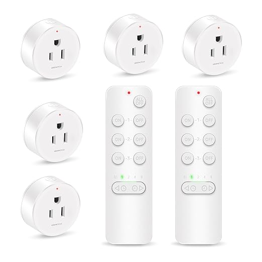 Remote Control Outlet, GREENCYCLE Remote Timer Switch, Plug in Light Switch Outlet, 500ft Range, 15A/1500W, for Lights, Fans, Christmas Lights, Household Appliance, 2Remotes 5Outlets