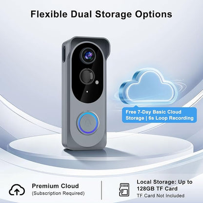 Doorbell Camera Wireless No subscription Required, 2K HD Battery Powered Smart Video door bell Camera with Chime, Wide Angle, Motion Alerts&Two‑Way Talk, Night Vision, Works with Alexa ,2.4G WIFI Only