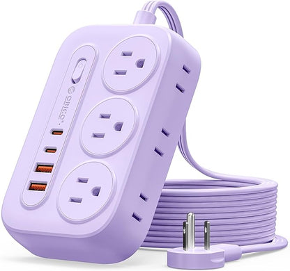 ORICO Surge Protector Power Strip, PD20W Multiple Outlets Extension Cord with 6 AC Outlets and 4 USB Charging Ports (2 USB-C), 45° Flat Plug, 10 Ft Mountable Outlet Extender for Home/Office/Dorm - OG