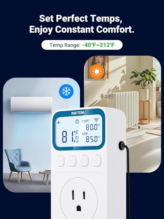 WiFi Temperature Controlled Outlet with APP for Heater, Freezer 16A