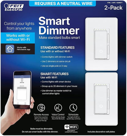 Feit Electric Wi-Fi Smart Dimmer 3 Way Single Pole Switch (2 Pack)