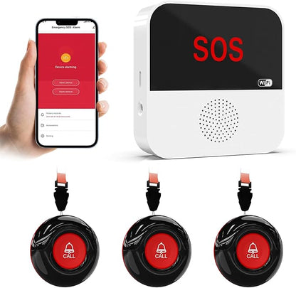 SanJie Wi-Fi Wireless Caregiver Pager Call Button for Elderly at Home - Alert Systems with App Remote Alerts & Device Sharing Suitable for Seniors & Patients and People with Disabilities