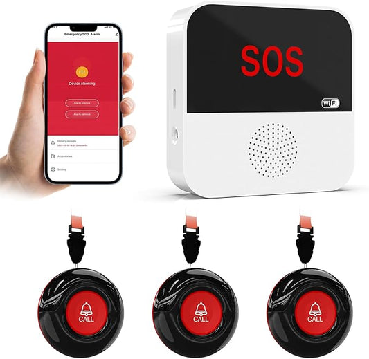 SanJie Wi-Fi Wireless Caregiver Pager Call Button for Elderly at Home - Alert Systems with App Remote Alerts & Device Sharing Suitable for Seniors & Patients and People with Disabilities