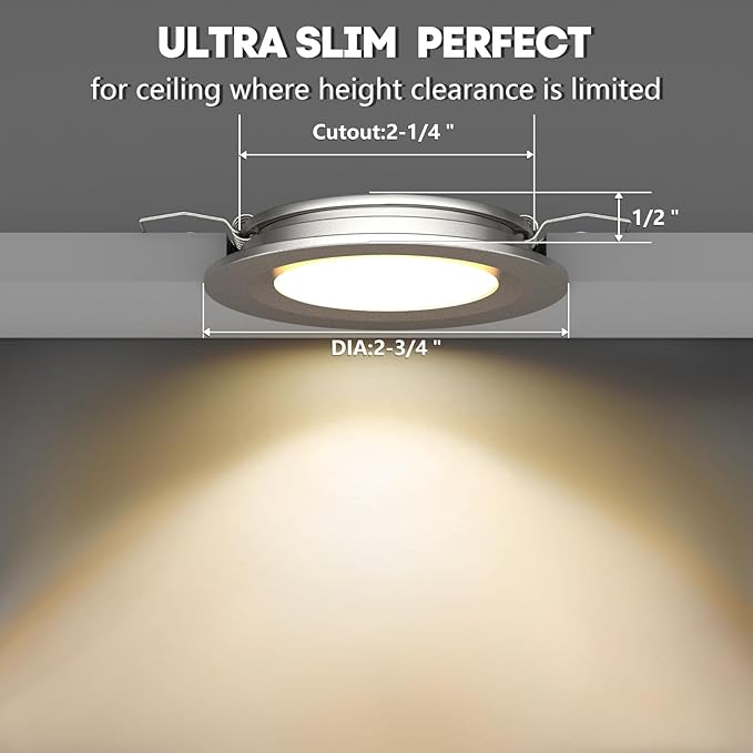 acegoo RV Recessed Ceiling Light 2-3/4” Full Aluminum 12V Dimmable LED Puck Light for Campervan Truck Caravan Boat Roof Under Cabinet Lighting, Flush Mount Cutout 2-1/4" (Sliver,Cool White) 4 Pack