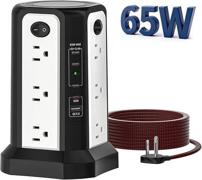 PD65W USB C Fast Desktop Charging Station, PASSUS Surge Protector Power Strip with 12 AC Outlets|4 USB C|1 USB A, 10FT Extension Cord with Overload Protection for Home Office Dorm