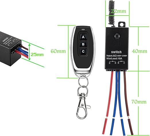 3 Way Mini Remote Control Switch - AC 110V/120V/220V/240V/10A Relay ON/Off With 328FT Long Range for Motor, Lamps, LED Lights, Fans (2 Remote Controls, 3 Receivers)