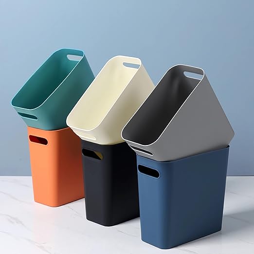 Small Orange Trash Can Wastebasket, Plastic Garbage Can Waste Basket for Narrow Spaces Bathrooms Laundry Room Kitchens Offices Kids Rooms, 1.8 Gallon (Orange)