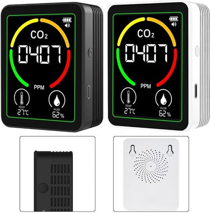 3in1 Indoor Air Monitor with Carbon Dioxide, Temperature & Humidity Sensors for Monitoring Air in Multiple Spaces (Black)
