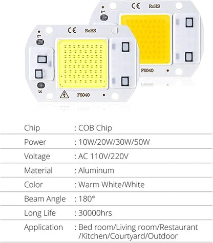 3pcs Real Power 220V 110V COB LED Chip 50W 30W 20W Smart IC COB Diode LED Beads DIY Spotlight Floodlight F6040 Not Need Driver(20w f6040,220V_Cold White)