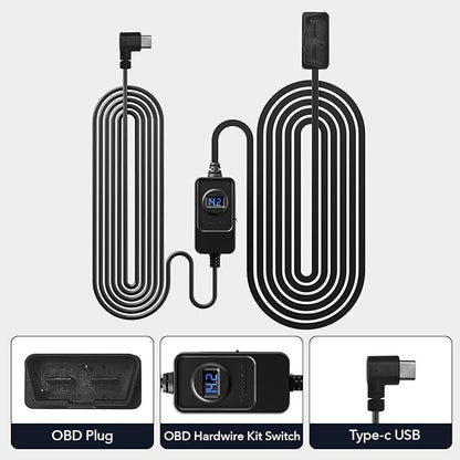 REDTIGER Dash Cam OBD Hardwire Kit Power Cable Type USB C Port,10FT 12V-24V to 5V,for Dash Camera, Low Voltage Protection