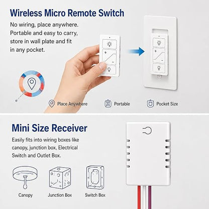 Nexete Smart Wireless Light Switch, Dimmer Switch & Receiver Kit No Wiring Wireless Remote Control,Remote & Voice Control,Bluetooth Work with Amazon Alexa Only, ETL Certified (1 Switch & 1 Receiver)