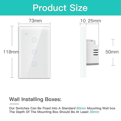 BSEED Smart Light Switch,3 Gang WiFi Touch Switch with Smart Life APP Control and Timing Function,White Single Pole Switches Work with Amazon Alexa,Google Assistant -(3Way) Multi-Control Association