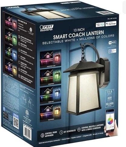 Feit Electric 13 Inch Smart WiFi LED Coach Lantern RGBW Compatible with Alexa and Hey Google