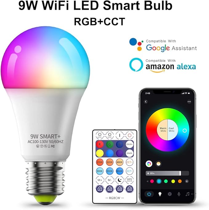 BLUEYE LED Light Bulbs,A19 E26,Remote Control,RGBCW 2700K-6500K,900Lumens,60W Equivalent,1Pack