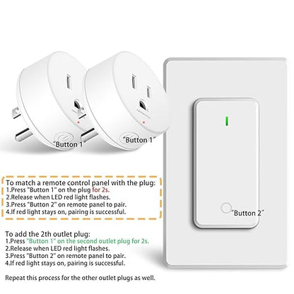 15 amp Plug with Remote,GreenCyle 3 Remote Control Outlet Plug with 1 Switch,Wireless On/Off Light Switch Wall Mounted,15A/1500W,TUV List,No Wiring Needed,500ft RF Range,for Lamp,Household Appliances