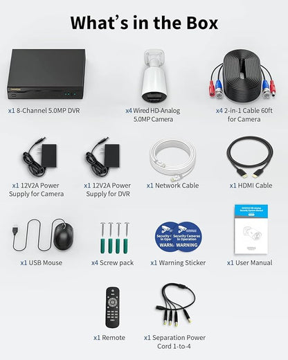 《5MP Super HD & 80ft IR Night Vision》Wired Security Camera System Outdoor, CCTV Cameras Systems with AI Human Motion Detection, Home Video Surveillance DVR Kits