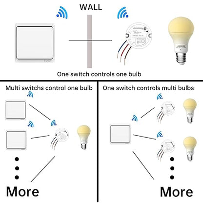 Self-Powered Wireless Light Switch and Receiver Kit, Linptech Remote Control ON/Off for Home LED Plug in Ceiling Lights, Closet Lamp, Pull Chain Light, Pool Lights, Fan - No Battery No Wiring, White