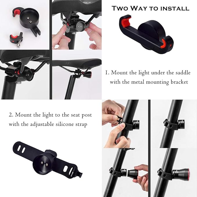 G Keni Smart Brake Sensing Rear Bike Lights, Auto Light Sensing Bike Tail Light, IPX6 Waterproof, Ultra Bright LED Taillights, Rechargeable Safety Road Back Bicycle Lights for Night Riding