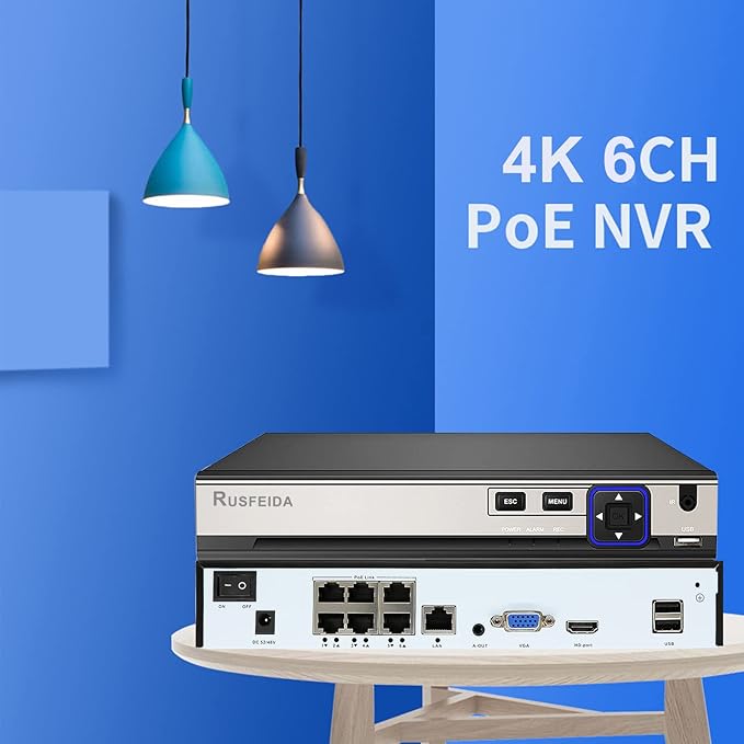 4K 6CH Network Video Recorder for Security Camera System, Support 4K/5MP/4MP/3MP/1080P IP Camera H.265+ PoE NVR, Face Detection, 24/7 Recording, 6 Port PoE 10CH NVR(HDD Not Included)