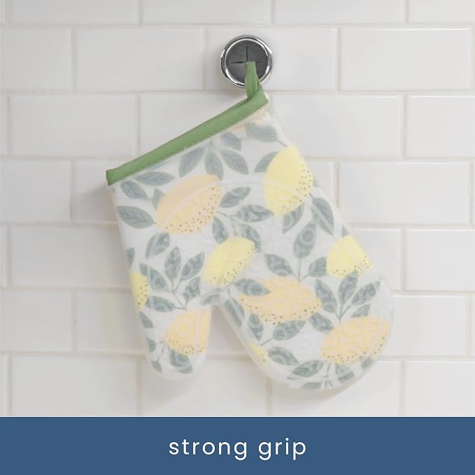 S&T INC. Adhesive Push Towel Hooks, 4 Pack, Grey | 2 Installation Options, Round Hooks for Kitchen, Bathroom, Garage and Home Use, Organization Hooks, Strong Grip
