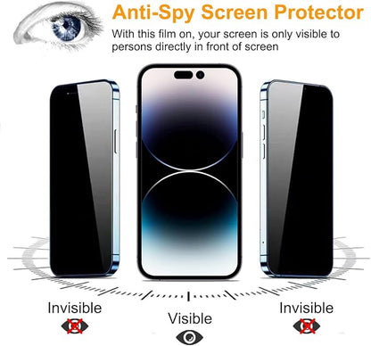 PEHAEL 2+2 Pack for iPhone 14 Pro Privacy Screen Protector with Camera Lens Protector Full Coverage Anti-Spy Tempered Glass Film 9H Hardness Easy Installation Bubble Free [6.1 inch]
