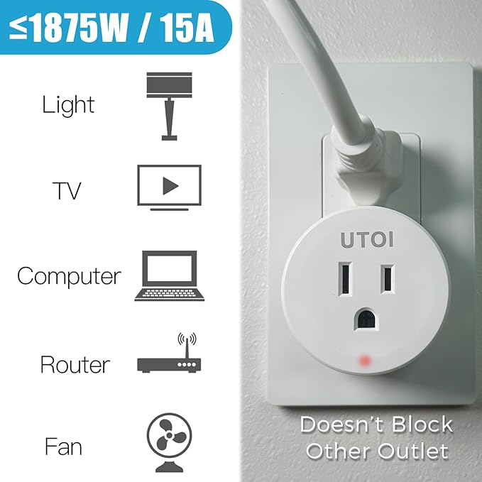 Remote Control Outlet Plug with Remote Switch, Long Range Wireless Light Switch for Lamps and Household Appliances, 15A/1875W, UL Listed, White