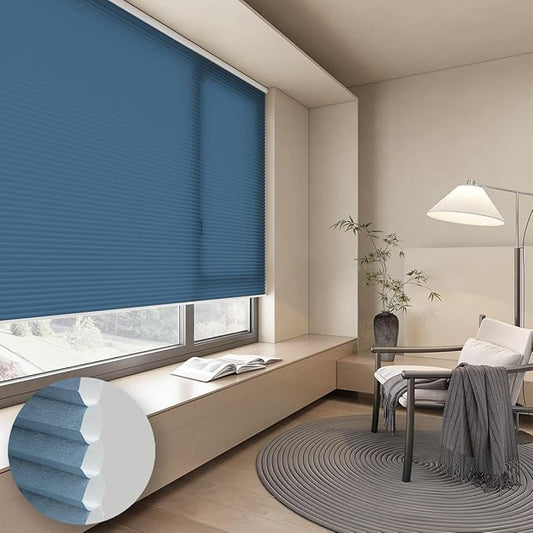 Cellular Shades Light Filtering Honeycomb Blinds for Indoor Windows, Cordless Cellular Shades 1.5 inch Cell Pleated for Bedroom Home Office, Custom Size, Half Shading Blue