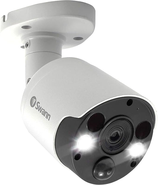 Swann Add-On DVR Bullet Security Camera with Sensor Spotlight, 4K Ultra HD Video, Indoor or Outdoor Design, Dusk to Dawn Color Night Vision Plus True Detect Heat and Motion Detection