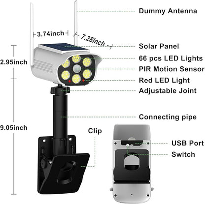 Tryme 2 Pack Fake Security Camera Solar Light with Flashing Red LED Clip-On Adjustable Dummy CCTV, 500 Lumen, 3 Modes & Motion Sensor for Porch, Yard, Garage (No Drill, Wireless)