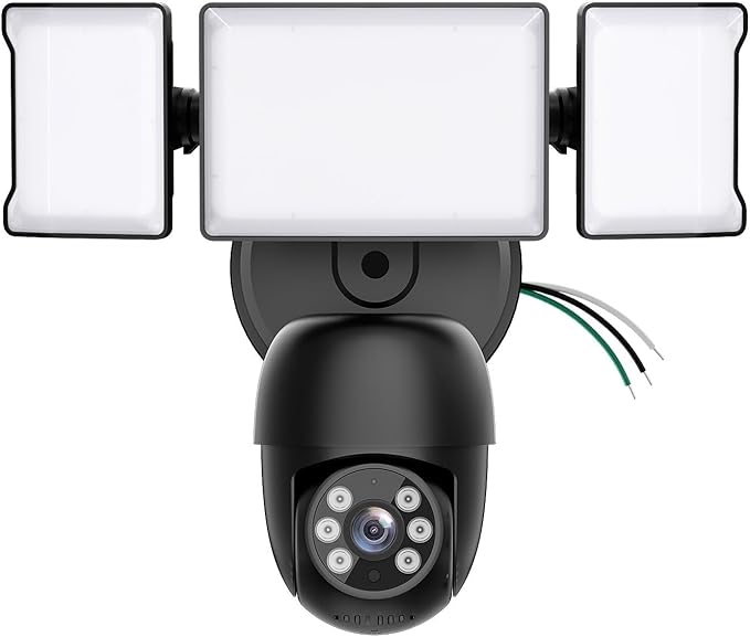 Olafus Floodlight Camera Outdoor，5500LM Motion Sensor Light with Camera，2K HD Home Security Light Wired，Color Night Vision，Two-Way Audio，7/24 Record，Compatible with Alexa/Google (Black)