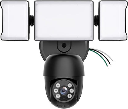 Olafus Floodlight Camera Outdoor，5500LM Motion Sensor Light with Camera，2K HD Home Security Light Wired，Color Night Vision，Two-Way Audio，7/24 Record，Compatible with Alexa/Google (Black)