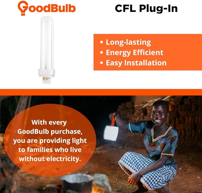 GoodBulb 26 Watt CFL Light Bulbs | 4 Pin G24Q-3 Base 5000K Daylight | 26W High Output 1800 Lumens | Double Tube Compact Fluorescent Light Bulbs Plug-in | Car Dealership Lighting | 10 Pack
