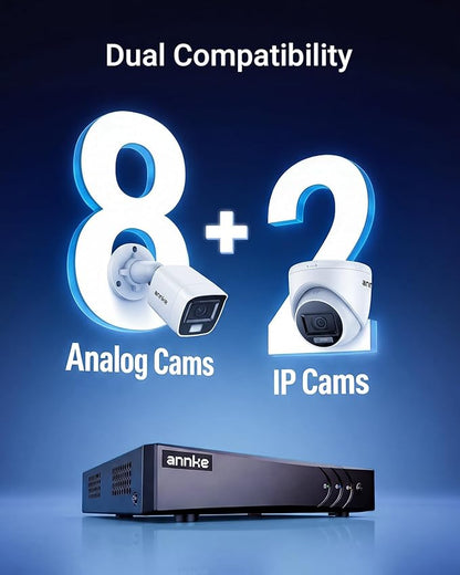 ANNKE 8 Channel 3K Lite Security Digital Video Recorder with 1TB Hard Drive, H.265+ Hybrid 5-in-1 Surveillance DVR, Human & Vehicle Detection, Supports 8CH Analog and 2 IP Cameras for 24/7 Home CCTV