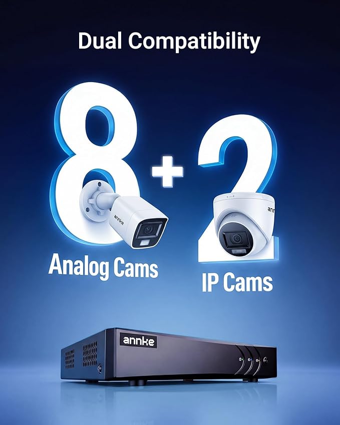 ANNKE 3K Lite H.265+ Security DVR Recorder with AI Human/Vehicle Detection, 8CH Hybrid 5-in-1 CCTV DVR for Surveillance Camera, Supports 8CH Analog and 2CH IP Cameras, Remote Access (No Hard Drive)