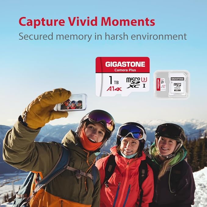 GIGASTONE 1TB Micro SD Card, Camera Plus, GoPro, Action Camera, A1 Run App for Smartphone, Nintendo-Switch Compatible, 150MB/s, 4K Video Recording, Micro SDXC UHS-I A1 U3 Class 10