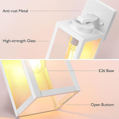 BesLowe Outdoor Wall Light Fixtures, Exterior Waterproof Wall Lanterns, White Porch Sconces Lighting with E26 Sockets & Glass Shades, Modern Wall Lamps for Patio Front Door Entryway